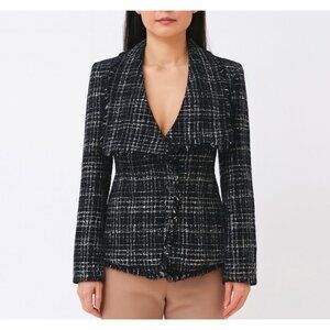 Women's Donna Karan Tweed Long Sleeve Blazer Jacket Size 6 Black *Missing Belt*